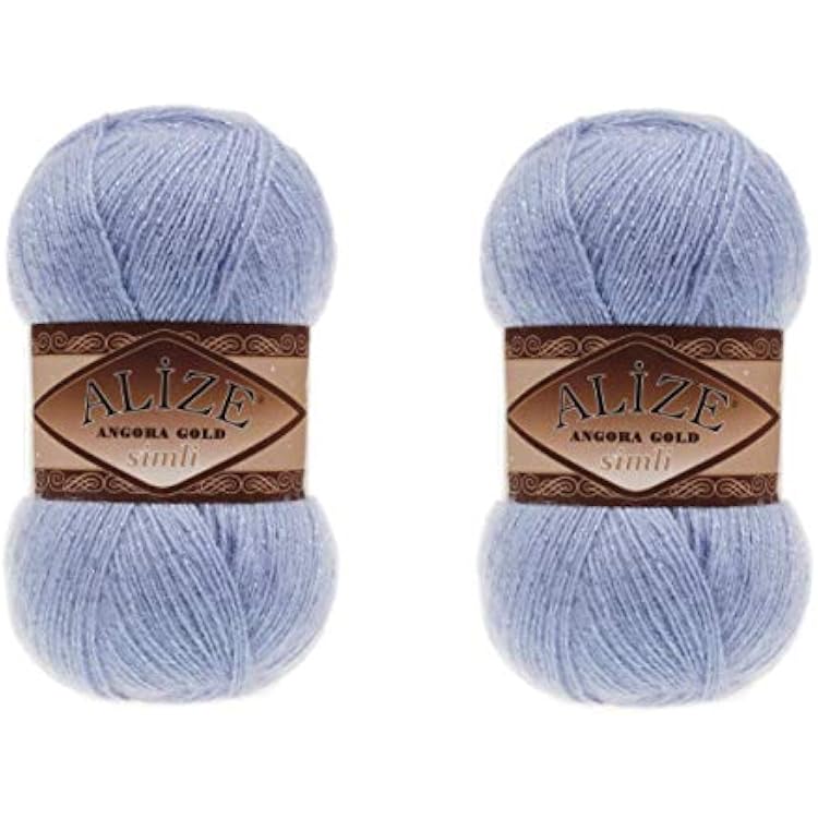 Alize Angora Gold Simli 5% Metallic 20% Wool 75% Acrylic Lot of 2 skn 200gr 1100 ydsYarn Thread Crochet Lace Hand Knitting Turkish Yarn 40 Blue
