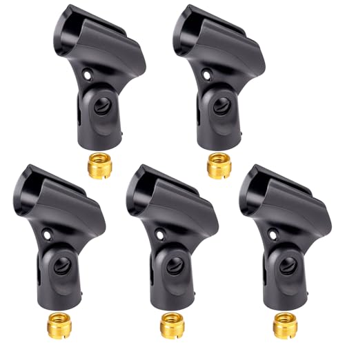 Universal Microphone Clip Holder with Nut Adapters 58 to 38,Black,5 Pack