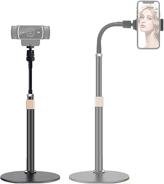 Webcam Stand Phone Holder [Extension-Type] Desktop Stand Flexible Gooseneck Video Stand Camera Mount for Cellphones, Logitech Webcam C922 C930e C920S C920 C615, Etc. (1/4" Threads)