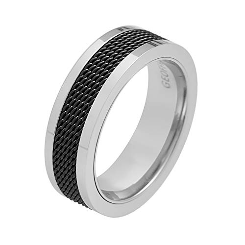 Geoffrey Beene Mens 7mm Stainless Steel Polished Edge Mesh Ring