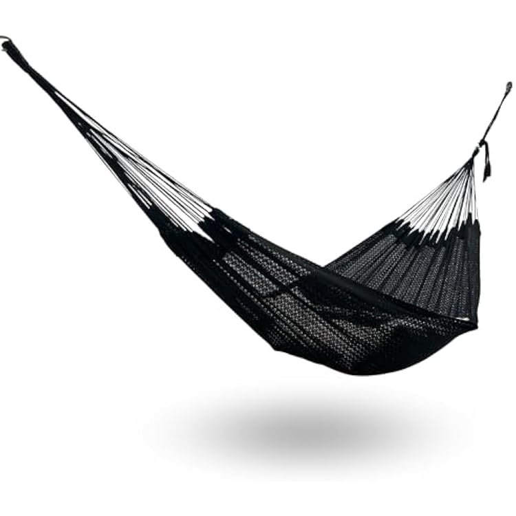 Handwoven Mayan Hammock La Casa de la Hamaca - 100% Cotton Indoor & Outdoor Use Premium Artisan Craft from Mexico Black, Large