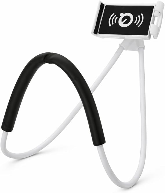 Boyuna Asılan Ergonomik 360 Derece Cep Telefonu Tutucu Stand Plastik Beyaz ve Siyah