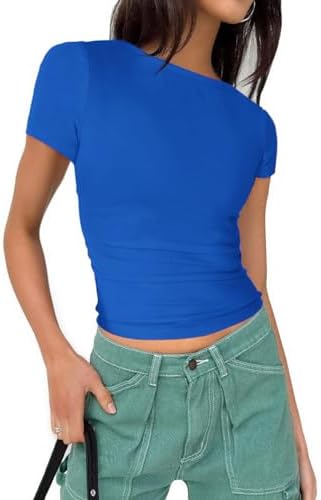 Beyove Womens Backless Tops Summer Open Back Shirts Casual Short Sleeve T-Shrit Sexy Y2k Crop Tops 2024