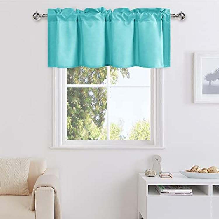 DWCN Valance Curtains for Living Room, Kitchen, BathroomBasement - Solid Aqua, 1 Panel, 42 x 12 Inch, Room Darkening