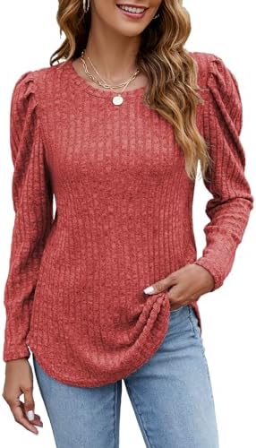 Tunic Sweatshirts for Women Puff Sleeve Long Sleeve Tunic Sweaters Tops for Legging