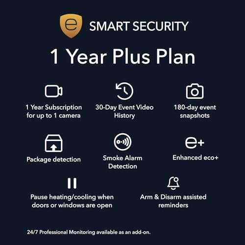 ecobee Smart Security Plus Plan 1 Year Subscription, up to 1 Camera 30-day video history, person detection, package detection, Security Surveillance and Monitoring, Home Security, Arm and Disarm, Cancel Anytime