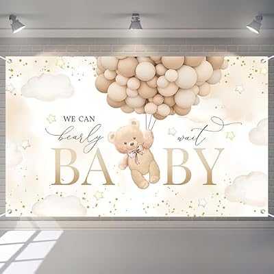 We Can Bearly Wait Baby Shower Backdrop Boy Boho Bear Baby Shower Photography Backdrop Brown Bear with Balloons Party Decorations Banner Photo Booth Props Brown, 6x3.6ft