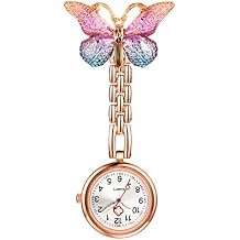 Lancardo Women Butterfly Brooch Nurse Watch Pin-On with Secondhand Stethoscope Lapel Fob Pocket Badge Watches for Doctor Nurse Easy to Read