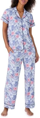 Tommy Bahama - Women's Pajama Set, Short Sleeve Notch Collar Button Down Top with Long Pants for Sleep or Lounge