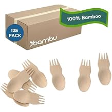 Bambu Pack of 125 - Bamboo Sporks Disposable Set, Biodegradable Eco Friendly Products, Bamboo Utensils for Events, Compostable Cutlery