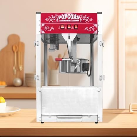 Commercial Popcorn MAKER Machine, 16 Oz Kettle, 1440 W Countertop Popcorn Maker for 80 Cups per Batch, Theater Style Popper with 3-Switch Control Steel Frame Tempered Glass Doors 1 Scoop 2 Spoons, Red