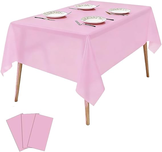 3 Pack Plastic Tablecloths Disposable Plastic Table Covers Table Cloths for BBQ Picnic Birthday Wedding Parties Waterproof Oil-Proof Tablecloth Light Weight Pink TableCover 54 x 108 in
