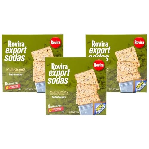 Rovira Multigrain Soda Crackers - Delicious Butter Flavor for Snacks, Garnish, or Parties - 9 oz Pack of 3