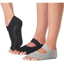 toesox Mia Grip Socks for Women - Pilates Socks with Half-Toe Design, Non-Slip Grips, Arch Support, Wear for Yoga, Barre