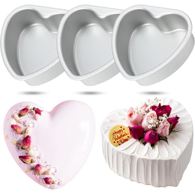 Mifoci 3 Pcs 5.7 x 2.1 Inch Heart Shaped Cake Pans Aluminum Cake Pans Silver Heart Baking Mold for DIY for Kitchen Wedding Party