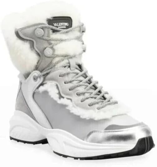 Valentino Garavani Shegoes Metallic Leather High-Top Sneaker Shearling-Trim 36.5