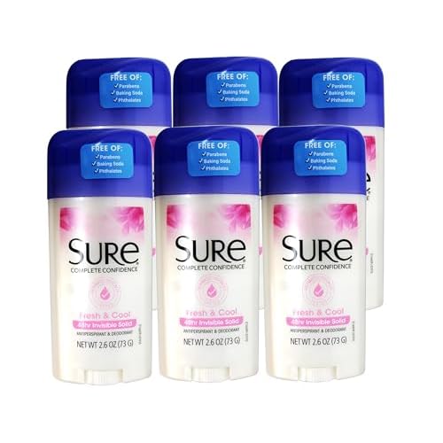 Sure Antiperspirant Deodorant, Solid, Fresh and Cool, 2.6 oz, 6 Pack