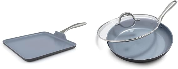 GreenPan Lima 11" Griddle & 12" Frying Pan with Lid Healthy Ceramic Nonstick Cookware Set, PFAS-Free