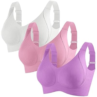 3PC Womens Wireless Bras No Underwire Push Up Bra Seamless Ribbed Cozy Full Coverage Adjustable Straps Everyday 2026