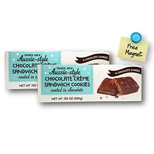 Trader Joes Aussie-Style Chocolate Creme Sandwich Cookies 7.05 Oz. X 2 with 1 Bonus Colorful Round Refrigerator Magnet