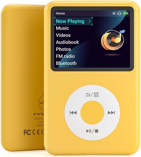 Innioasis Y1 MP3 Player – Bluetooth, Video Player, Audiobooks, FM Radio and Wheel Touch Control (Yellow, 64GB)