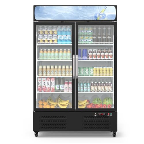 IDEALHOUSE Commercial Glass Door,Beverage Cooler - Upright Display Refrigerator, with LED Lighting for Restaurants, Supermarkets & Cafes | Large Capacity, Adjustable Shelves, Energy Efficient, Black