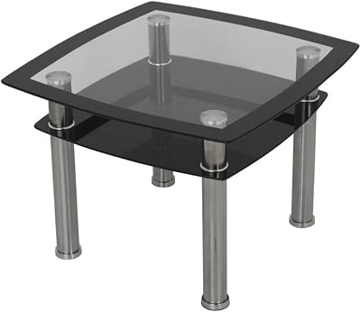 AVF Transitional Steel and Glass End Table in Black and Chrome
