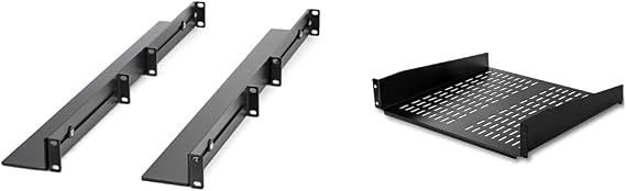 Server Rack Mount Bundle - 1U Adjustable Rack Rails and 2U Vented Rack Shelf for 19" Network Equipment