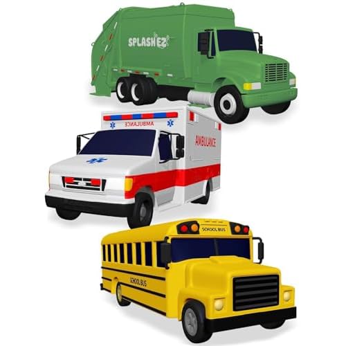 SplashEZ Mold Free Car Bath Toys for Kids | Toddler Bath Toys with No Hole for Water | Vehicles Set Ideal Size for Little Hands | Safe, Durable for Endless Tub Fun | Great for Boys & Girls Ages 0