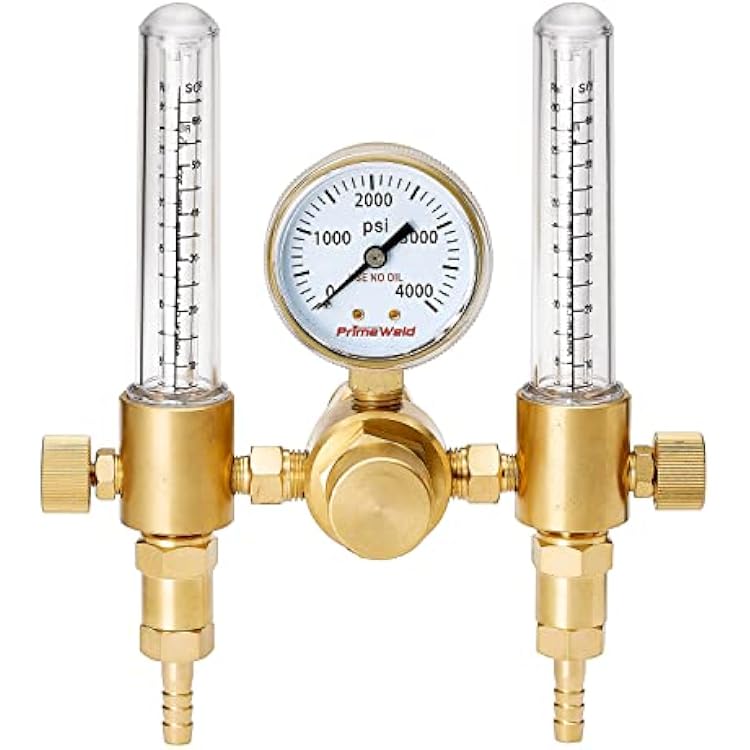 PrimeWeld Welding Flow Meter Regulator, CO2, Argon, Helium, Dual Meter, Welder Gas Gauge