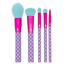MODA Check Me Out 5pc Pink & Blue Makeup Brush Kit Face and Eye Brushes, Vegan & Cruelty-Free Beauty Set