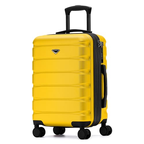 Flight Knight 22x14x9 Expandable Carry On Suitcase Hardside TSA Lock USB C Port Lightweight Luggage Silent Double Spinner Wheels Maximum Overhead Carry-On Bag For American & United Approved Airlines