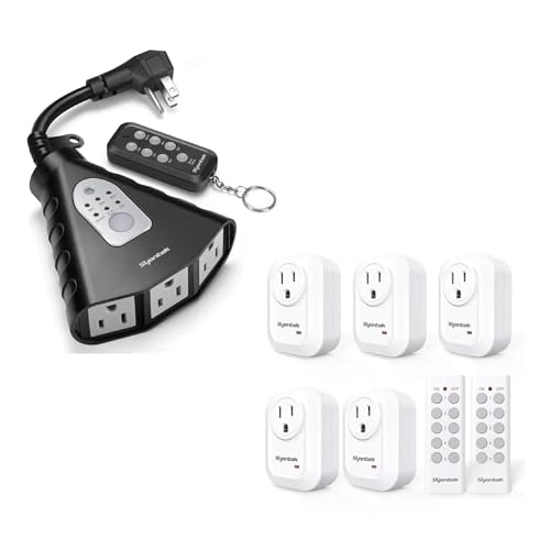 Syantek Outdoor Light Timer, Waterproof Outdoor Remote Control Outlets Christmas Light Timer;Upgraded Remote Control Outlet Wireless Light Switch for Household Appliances
