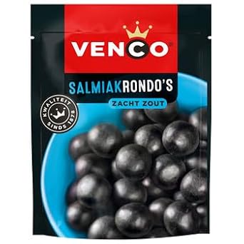 Venco Salmiakrondo's I Soft Salty Licorice Balls with Salmiac Filling I 235g 8.28 ounce