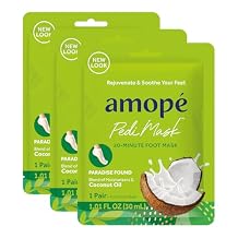 Amope Pedi Mask 20-Minute Foot Mask, Intensely Moisturizing Socks, Paradise Found with Coconut Oil, Urea & Vitamin Complex for Long Lasting Hydration, No Added Fragrance, 3 pair (Packaging May Vary)