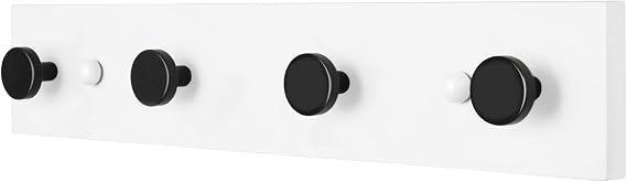 HASWARE 16'' Wall Mount Coat Hooks, Wooden Coat Rack with 4 Hooks Aluminum Wall Hooks, for Hat Towel Hanger Key Bag (White Plate & Black Hook)