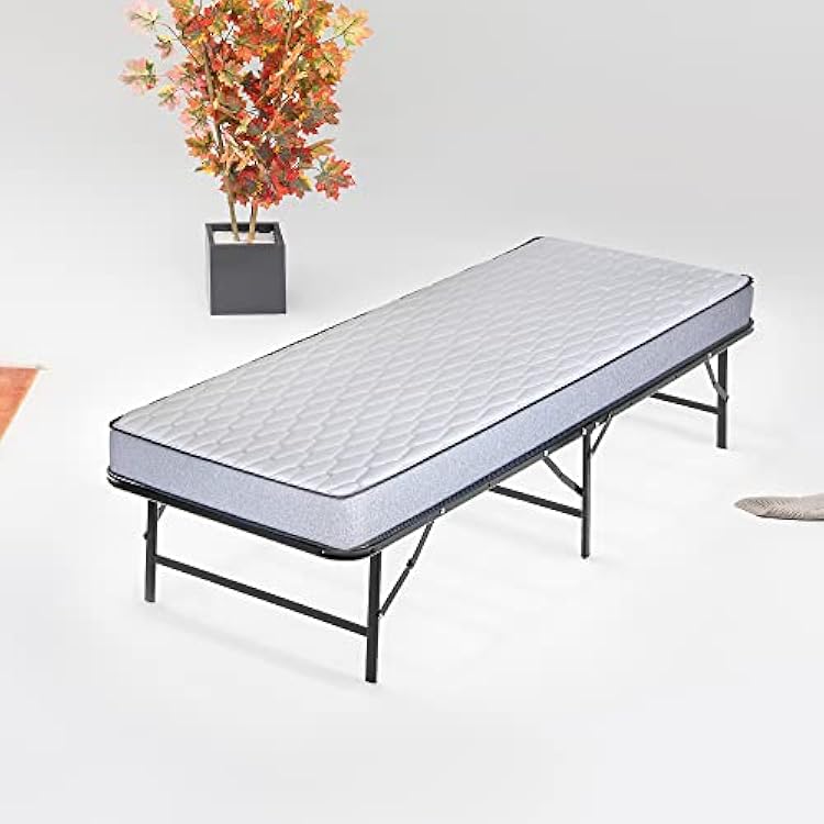14-Inch Quickbase Metal Platform Bed Frame Foundation with 5 Medium Firm Tight Top High Density Foam Mattress, Twin, Gray