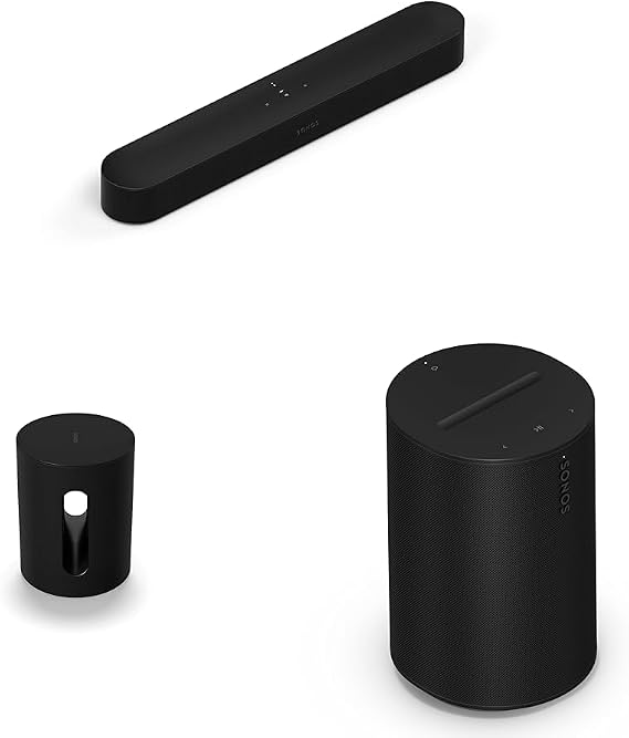 Sonos Soundbar TV Beam + Sub Mini Subwoofer + Era 100 Wireless Speaker Black Set