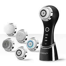 COSBEAUTY Face Scrubber Exfoliator Sonic Facial Cleansing Brush with 5 Interchangeable Brush Head,Face Brush Cleanser for Men IPX7 Waterproof,Wireless Rechargeable for Massaging,Deep Cleansing(Black)
