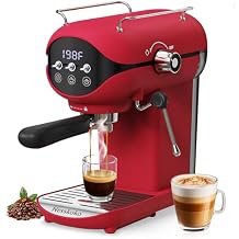 Espresso Machine with Steam Milk Frother Semi Automatic 20 Bar Compact Red with Toggle Switch for home Cafetera Espresso, Latte, Cappuccino, Americano, Macchiato