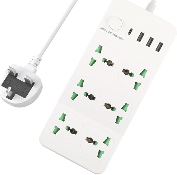 3M/9.84FT Extension Lead With USB Slots 6 AC Way With Fast Charger 1 Type-C + 3 USB Slots(5V 3.4A),13Amp UK Plug Power,Surge Protectors Extension Cord,Power Strip for Home Office (A)