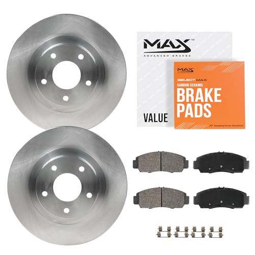 Max Advanced Brakes Front Brake Kit Compatible With 1995-1999 Jeep Cherokee Grand Cherokee TJ Wrangler 3.23 Height Replacement Premium OE Disc Brake Rotors and Ceramic Brake Pads
