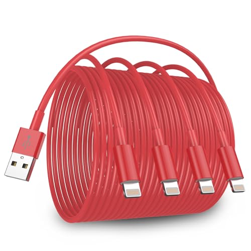 4-Pack[MFi Certified] iPhone Charger Cord 6ft Long,USB to Lightning Cable,USB 2.4A Fast Charging Cord for iPhone 14131211 Pro11XS MAXXR876s Plus,iPad ProAirMini,iPod Touch Red