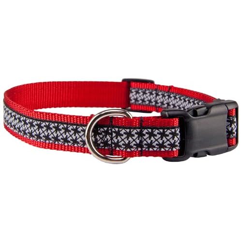 Country Brook Petz - Deluxe Black and White Pinwheels Woven Ribbon on Red Dog Collar Limited Edition 1 Inch, Large
