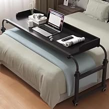 Overbed Mobile Overbed Table,Bedside Table Adjustable Height and Length Standing Over Bed Table King Size Portable Desk with Castor Wheels Food Tray Desk Rolling Medical Table(Color:Black)