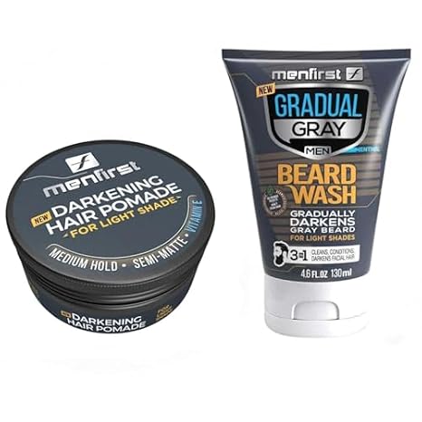 MENFIRST Darkening Hair Pomade & Beard Wash Bundle for Men Light Brown to Blonde Shades Styling Pomade (3 oz) + 3-in-1 Beard Wash (4.6 oz) Chemical-Free