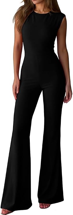 XXTAXN Womens Sleeveless Crew Neck Curvy Dressy Wide Leg Jumpsuit