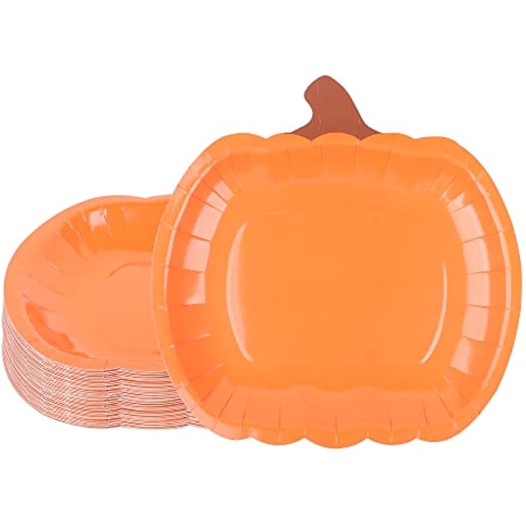 Augisteen 24 Count Pumpkin Paper Plates Fall Disposable Plates 9 Inch Thanksgiving Harvest Orange Party Dinner Plate for Autumn Holiday Catering Events Dinning Party Favors