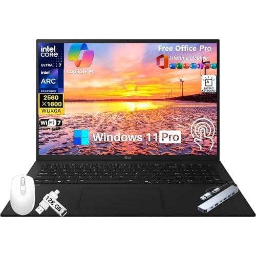 LG 2025 Gram 17 Touchscreen Laptop, Copilot PC, 2560 x 1600 320 Nits Display, Intel Ultra 7 258V CPU, Intel Arc Graphics, 32 GB DDR5 RAM, 4 TB SSD, Backlit KB, Thunderbolt, Wi-Fi 7, wAccessories