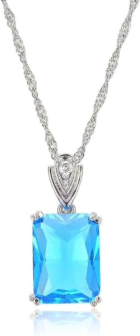 RIZILIA ICON Birthstone Necklace for Women - Rectangular Radiant Cut CZ Solitaire Pendant in Multi Colors - 18K White Gold Plated, 18"+2" Chain - Gift Boxed for Mom Birthday Mother